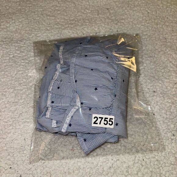 Tommy Hilfiger Large Blue White Stripe Star Pattern Ruffle LS Button Blouse NWOT - Picture 10 of 10